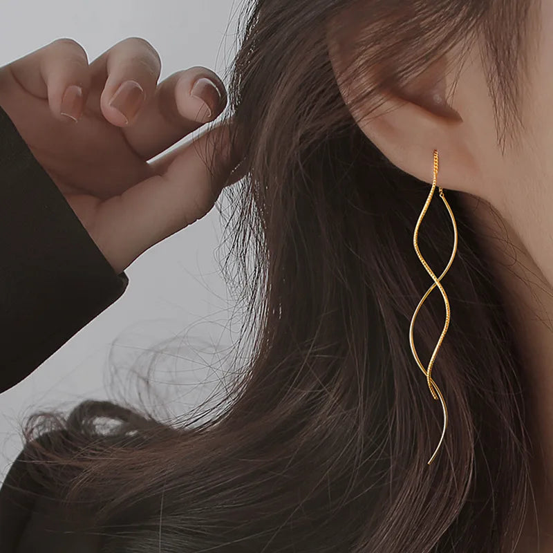 Aros Largos Ondulados - Plata 925 Colgante Tassel