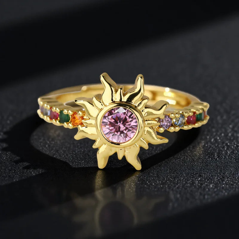 Anillo Sol Retro - Dorado Antiguo para Mujer