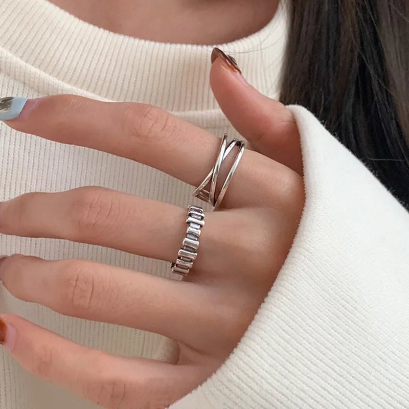 Anillo Cruz Doble Capa Plata 925 - Retro Minimalista