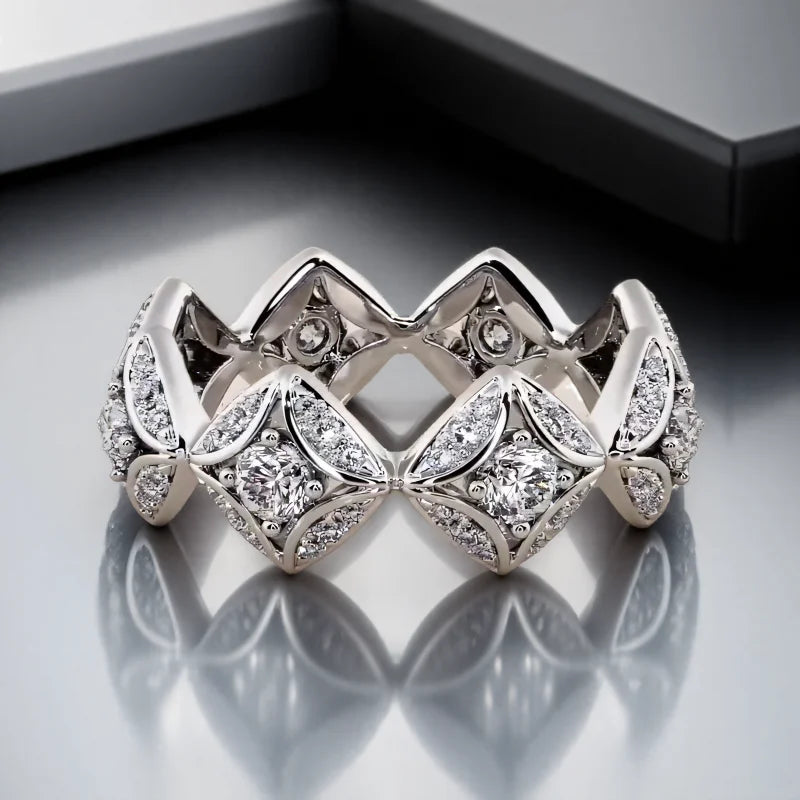 Anillo Geometrico con Zircon Blanco - Plata para Mujer