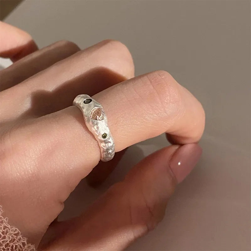 Anillo Giratorio Irregular Plata 925 - Diseno Moderno