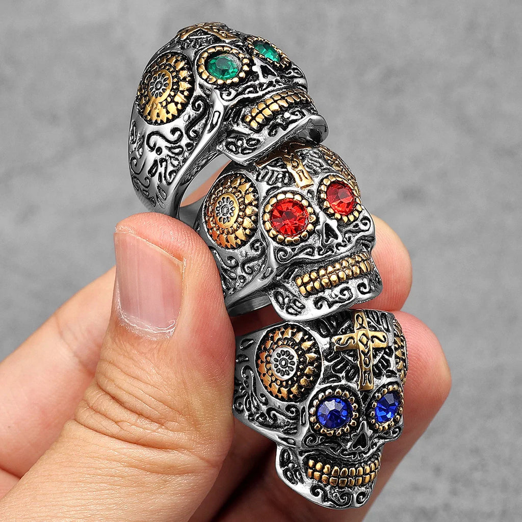 Anillo Calavera con Cruz Gotica - Acero 316L
