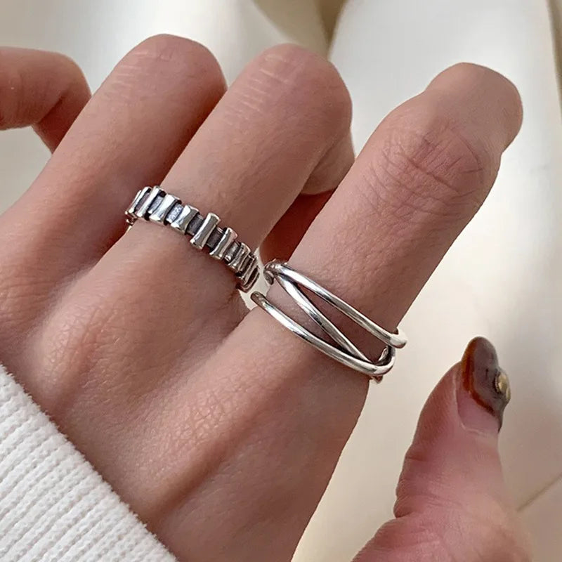 Anillo Cruz Doble Capa Plata 925 - Retro Minimalista