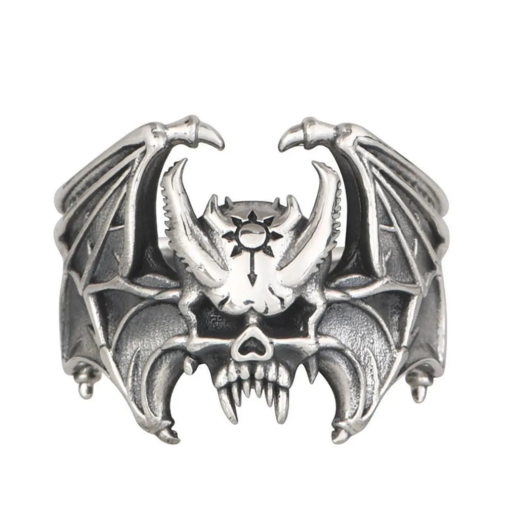 Anillo Calavera con Murcielago - Punk Halloween Ajustable