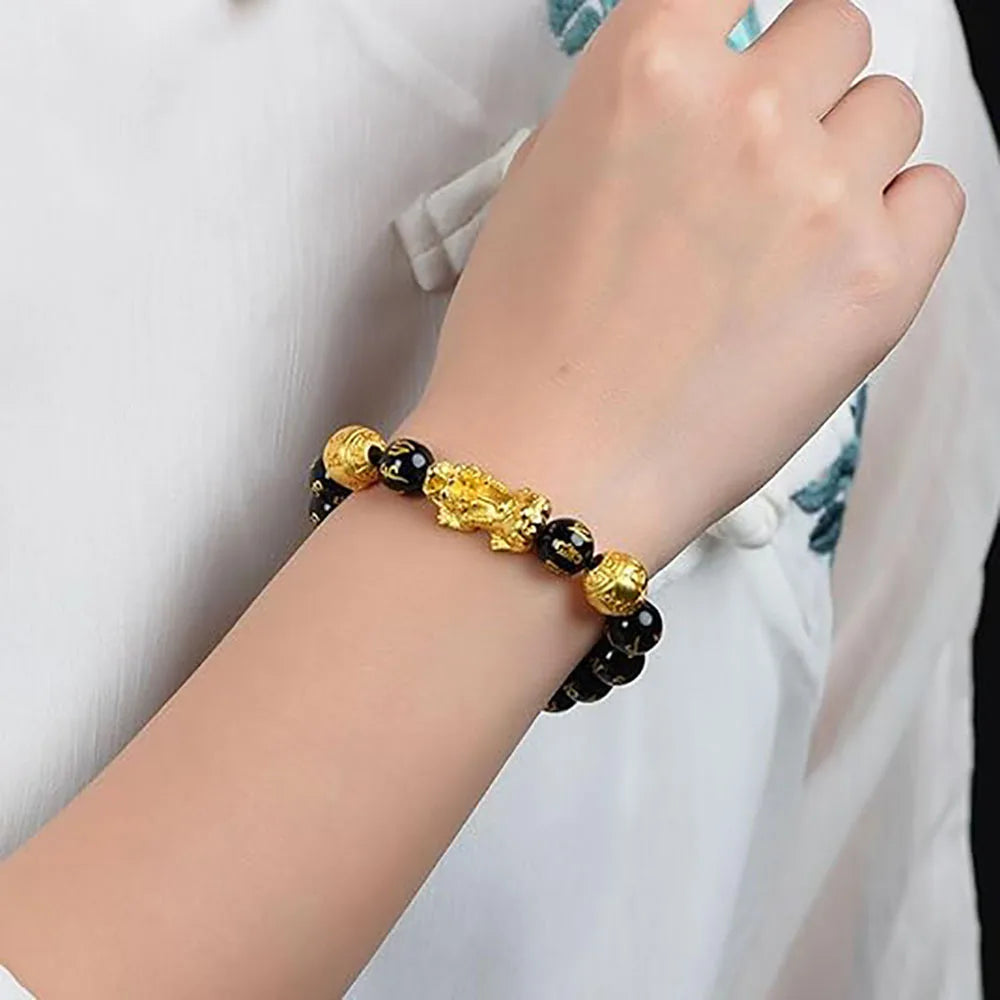 Pulsera Pixiu Obsidiana Negra - Feng Shui Riqueza y Suerte