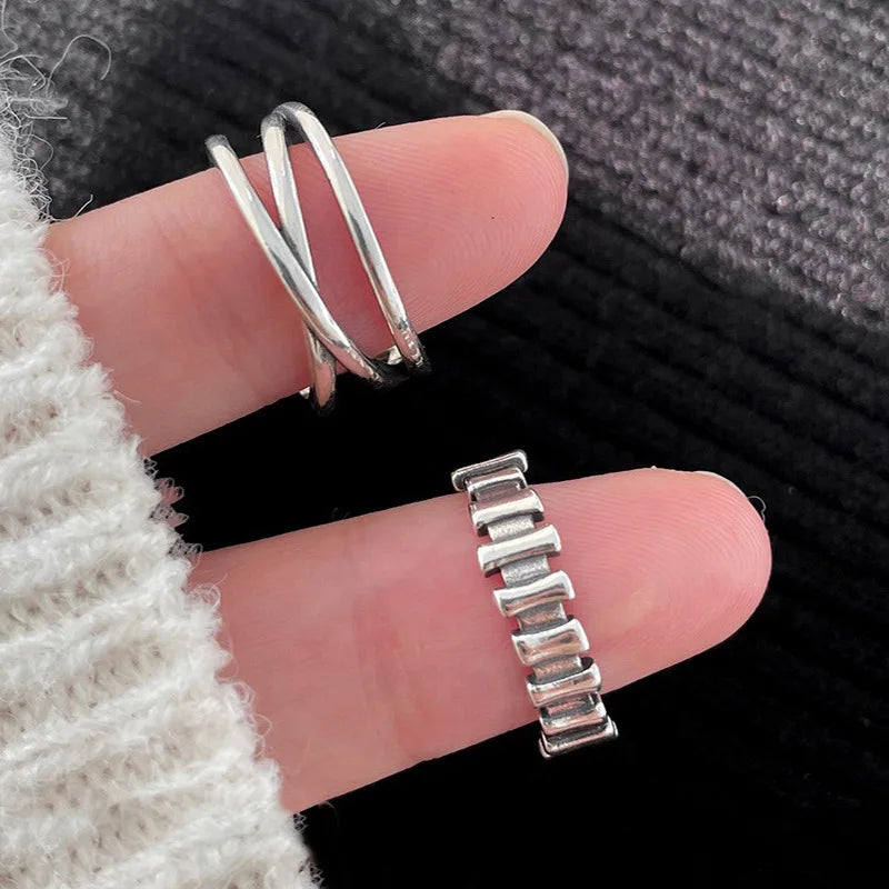 Anillo Cruz Doble Capa Plata 925 - Retro Minimalista