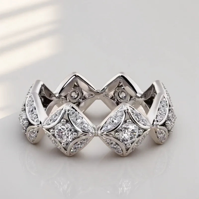 Anillo Geometrico con Zircon Blanco - Plata para Mujer