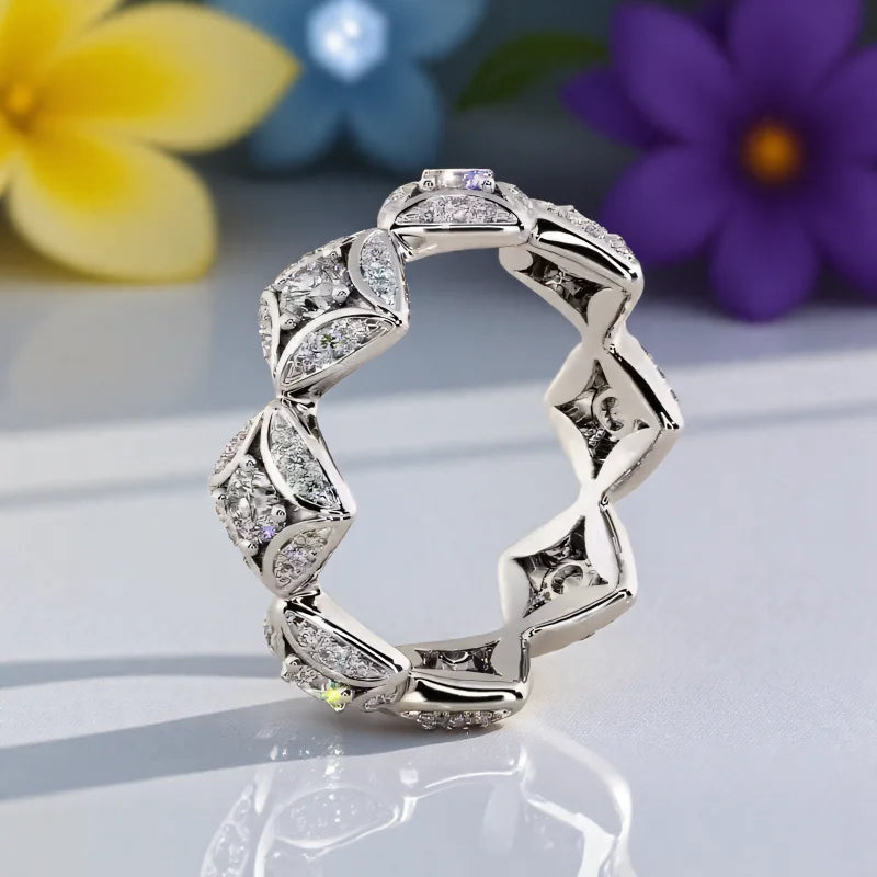 Anillo Geometrico con Zircon Blanco - Plata para Mujer