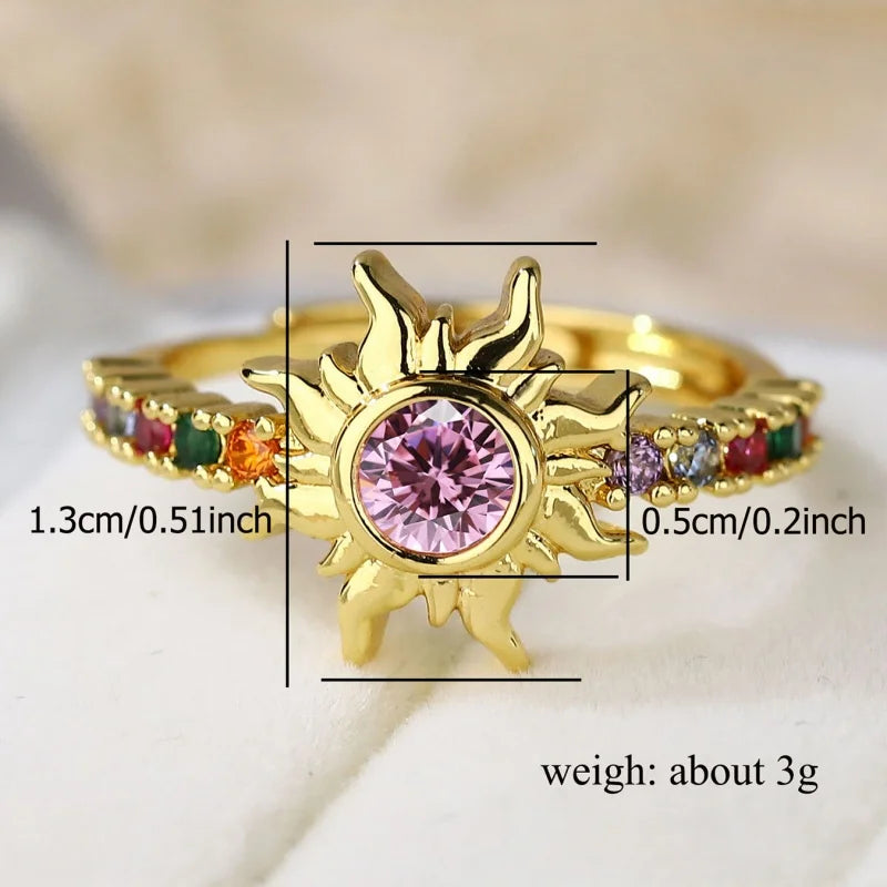Anillo Sol Retro - Dorado Antiguo para Mujer