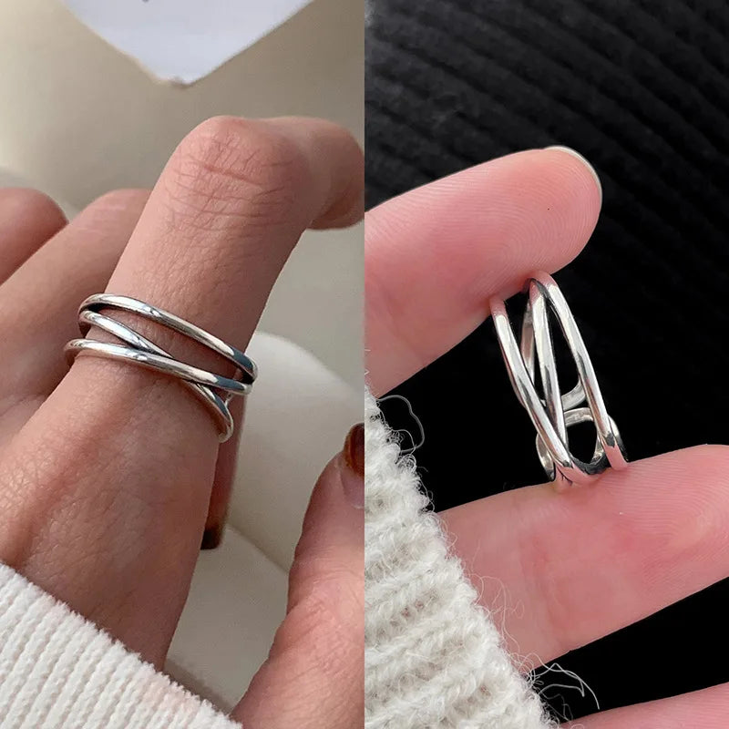 Anillo Cruz Doble Capa Plata 925 - Retro Minimalista