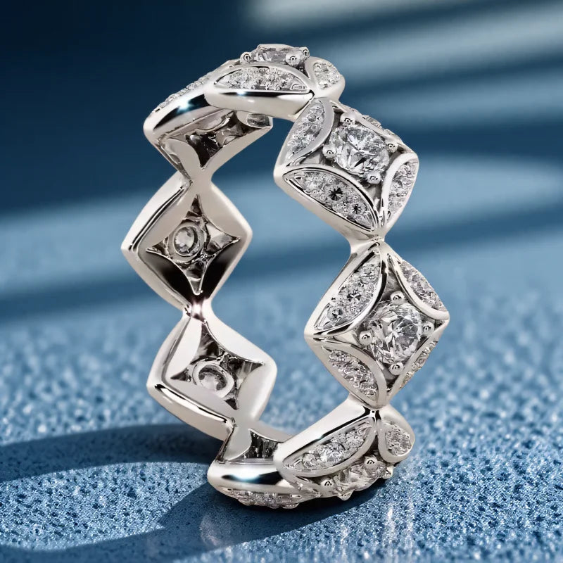 Anillo Geometrico con Zircon Blanco - Plata para Mujer