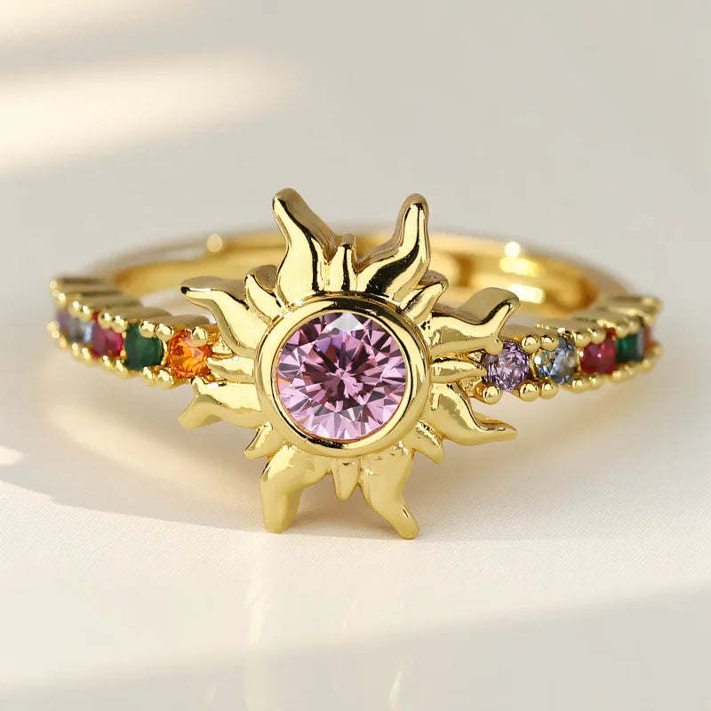 Anillo Sol Retro - Dorado Antiguo para Mujer
