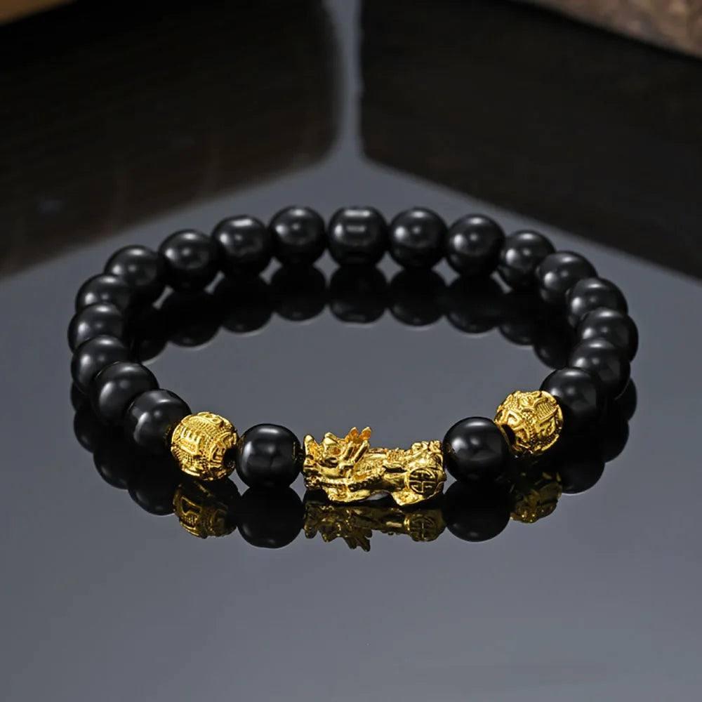 Pulsera Pixiu Obsidiana Negra - Feng Shui Riqueza y Suerte
