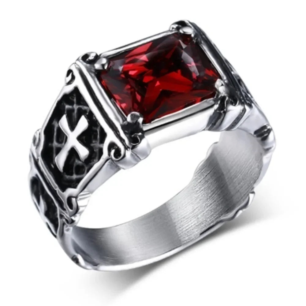 Anillo Cruz con Piedra Roja - Delicado y Moderno