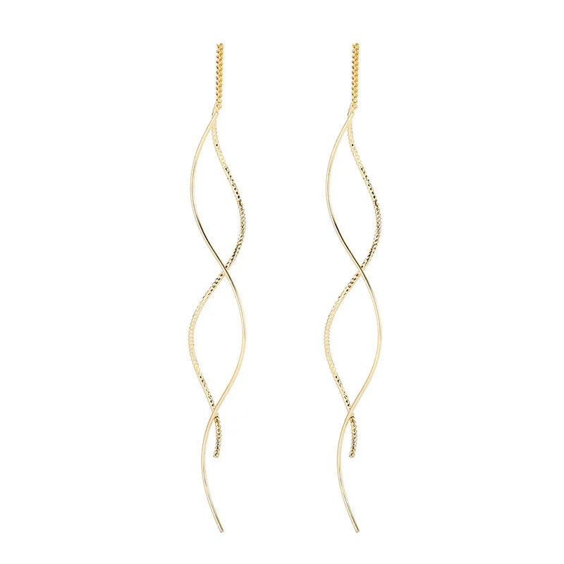 Aros Largos Ondulados - Plata 925 Colgante Tassel