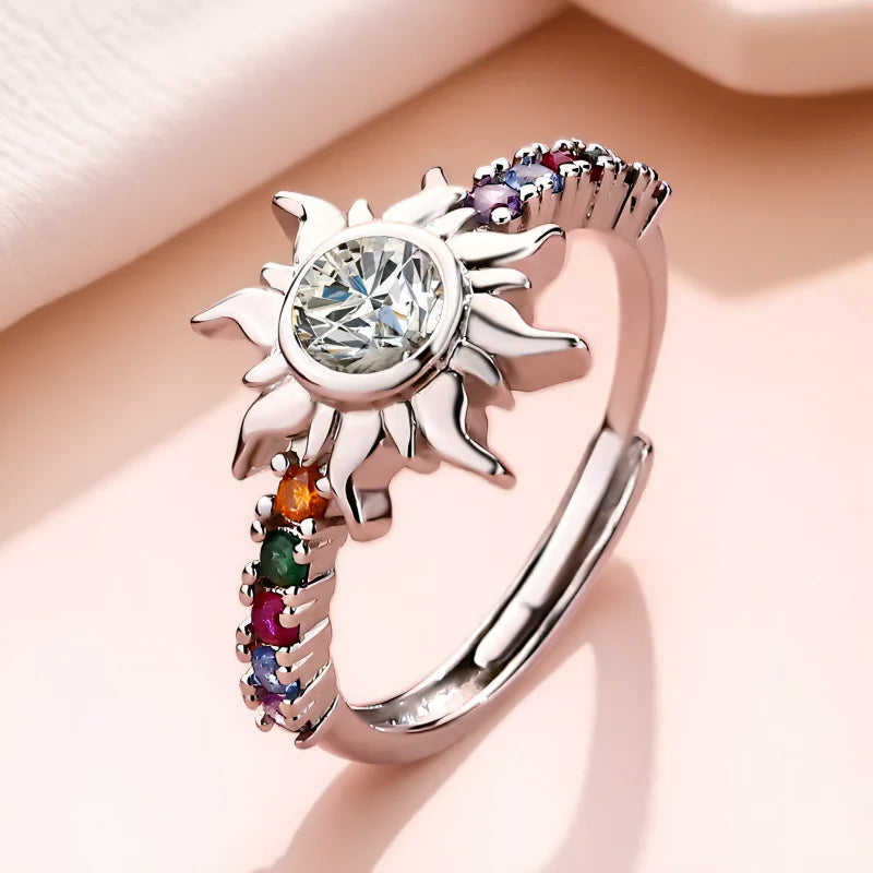 Anillo Sol Retro - Dorado Antiguo para Mujer