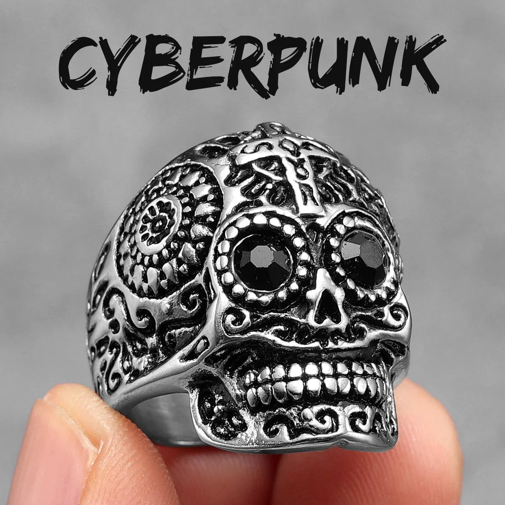 Anillo Calavera con Cruz Gotica - Acero 316L