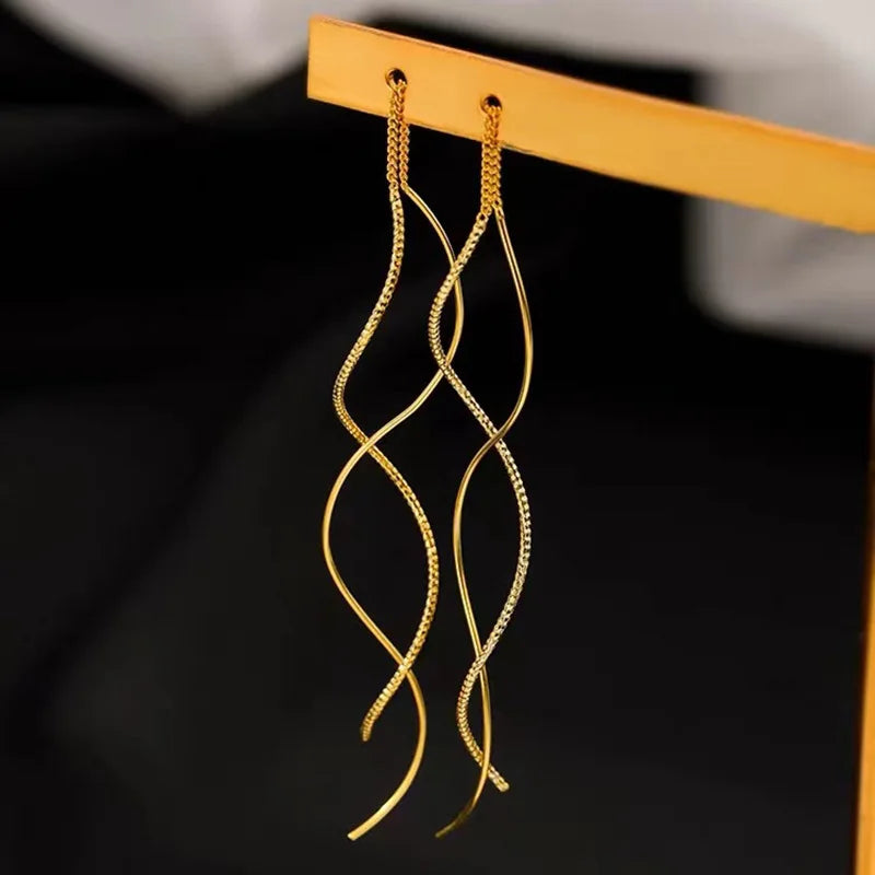 Aros Largos Ondulados - Plata 925 Colgante Tassel