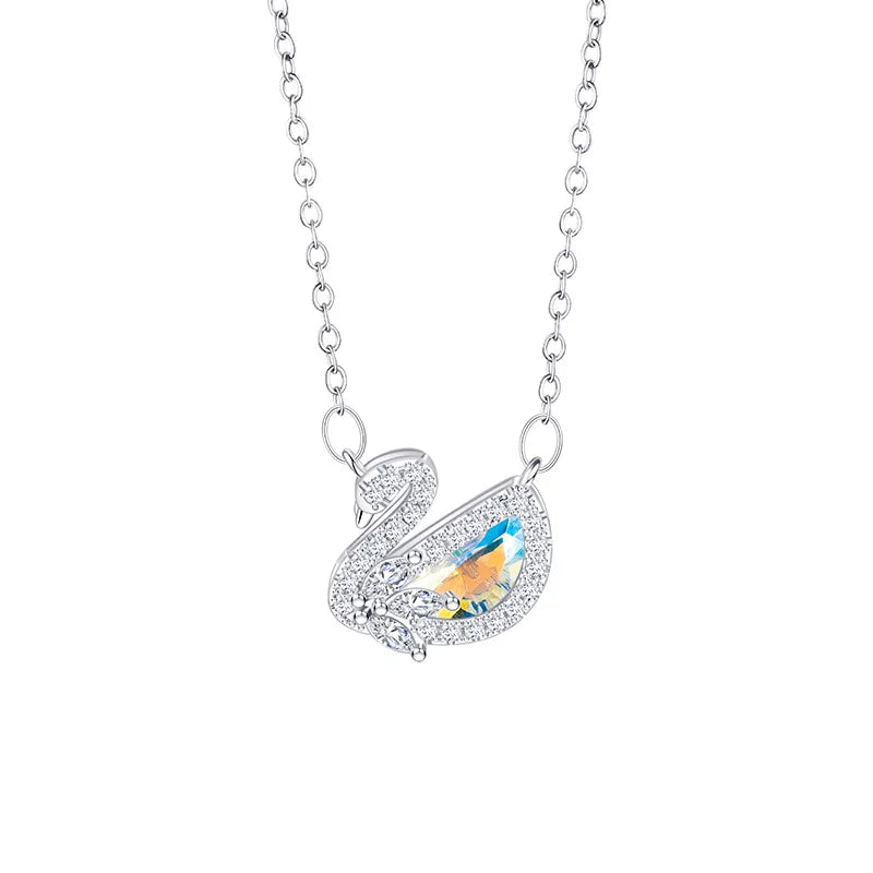 Collar Cisne con Cristal Zircon - Plata y Color