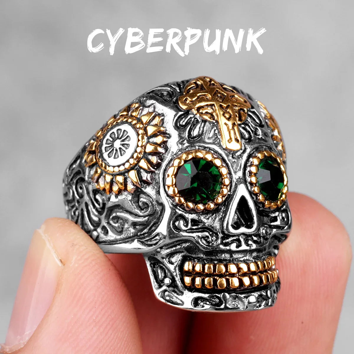 Anillo Calavera con Cruz Gotica - Acero 316L