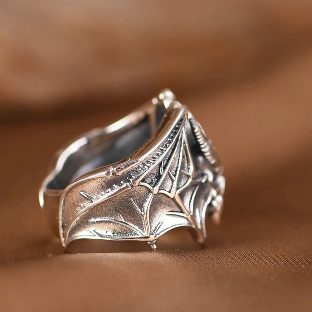 Anillo Calavera con Murcielago - Punk Halloween Ajustable