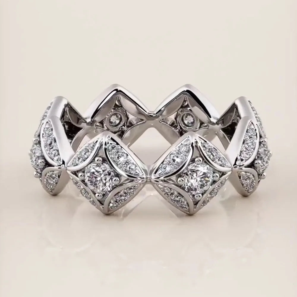 Anillo Geometrico con Zircon Blanco - Plata para Mujer