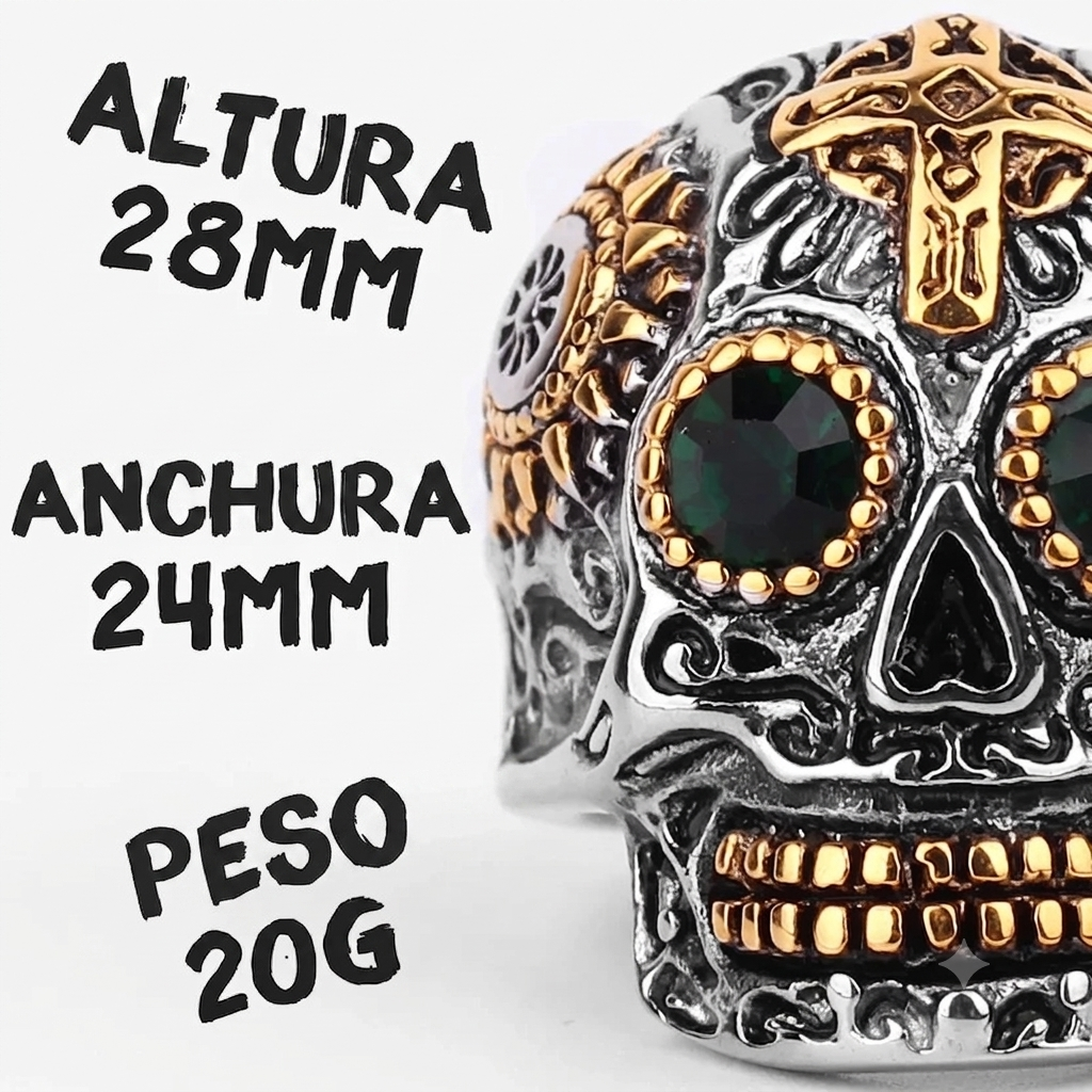 Anillo Calavera con Cruz Gotica - Acero 316L