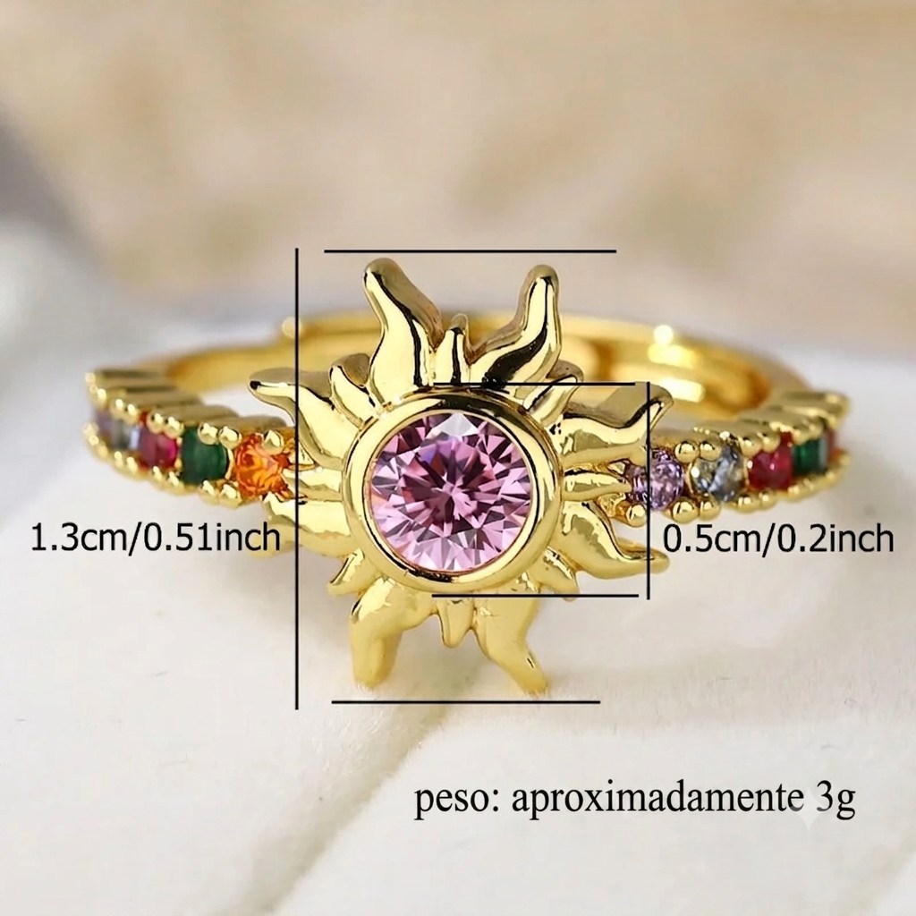 Anillo Sol Retro - Dorado Antiguo para Mujer